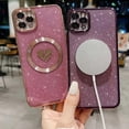 thumbnail image 5 of Compatible with iPhone 11 Pro Max 6.5 Inch Case with Magsafe, Plating Heart Glitter Magnetic Case for Women Girl TPU Camera Protection Back Cover for iPhone 11 Pro Max Purple, 5 of 14