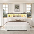 thumbnail image 4 of ANPOO Farmhouse King Size Bed Frame with 51" Tall Headboard & 4 Drawers, King Bed Frame and Headboard with LED Lights & Charging Ports, No Box Spring Needed, Wooden, Antique White, 4 of 12