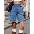 thumbnail image 5 of Bermuda Cargo Shorts for Women Casual Long Knee Length High Waisted Stretch Wide Leg Relaxed Fit S, 5 of 10