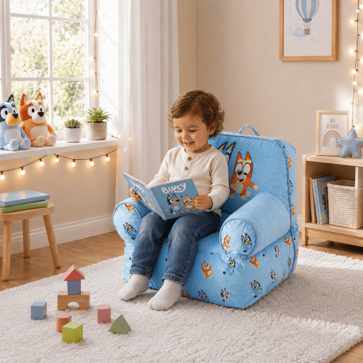 Bluey Toddler Bluey and Bingo Square Bean Bag Chair, Blue