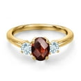 thumbnail image 3 of Gem Stone King 18K Yellow Gold Plated Silver Red Garnet and Sky Blue Aquamarine Engagement Ring for Women | 1.34 Cttw | Oval Checkerboard 7X5MM | Gemstone January Birthstone | Size 7, 3 of 6