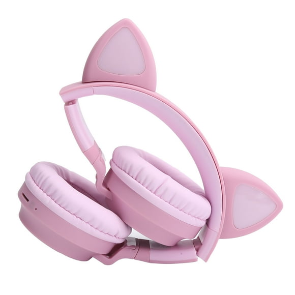 Cute Cat Ear Headsets, Comfortable Wear Compact  Headphone LED Light Foldable with Microphone for Music for Game Pink