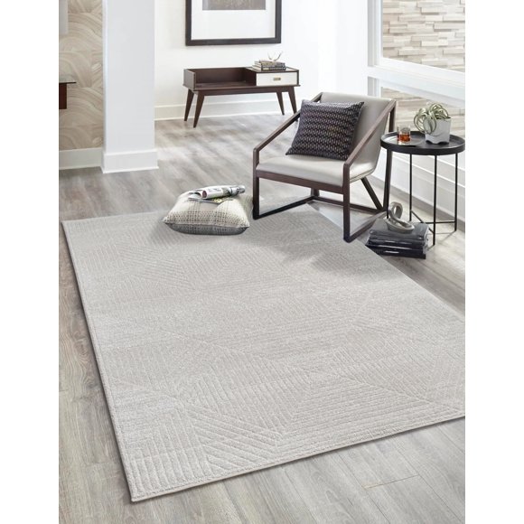 LaDole Rugs 8x10 ft Modern Premium Area Rug | Geometric Large Carpet For Bedroom, Living Room, Kitchen, Home Office, Indoor Floor Décor | Ivory Grey