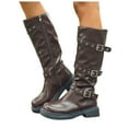 thumbnail image 5 of YLYL Knee High Boots for Women Round Toe Stylish Slouchy Low Heel Wide Calf Biker Moto Gothic Buckle Boots, 5 of 9