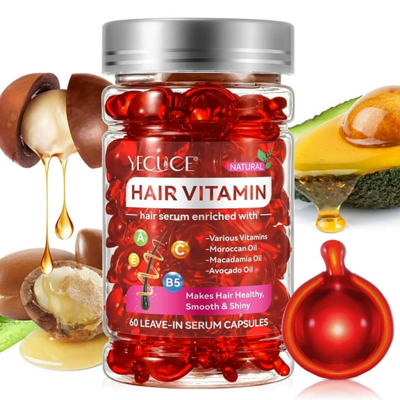 Yecuce Hair Vitamin Capsules,No Rinse and Safe for All Hair Style, Hair Serum with Avocado Oil, Daily Hair Care,60PCS