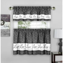Simple Elegance by Ben&Jonah Live, Laugh, Love Window Curtain Tier Pair and Valance Set - 58"W x 24"L - Charcoal