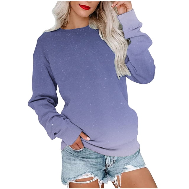 Meichang Sweat-Shirt pour Femmes Col Rond Manches Longues Décontracté Sweat-Shirts Tendance Gris Confortable Automne Pull Léger
