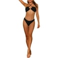 thumbnail image 1 of Conjuntos de bikini de dos piezas para mujer INSPIRE CHIC, con tirantes acanalados, sin tirantes, con cordones, traje de baño, color negro, talla L, 1 of 5