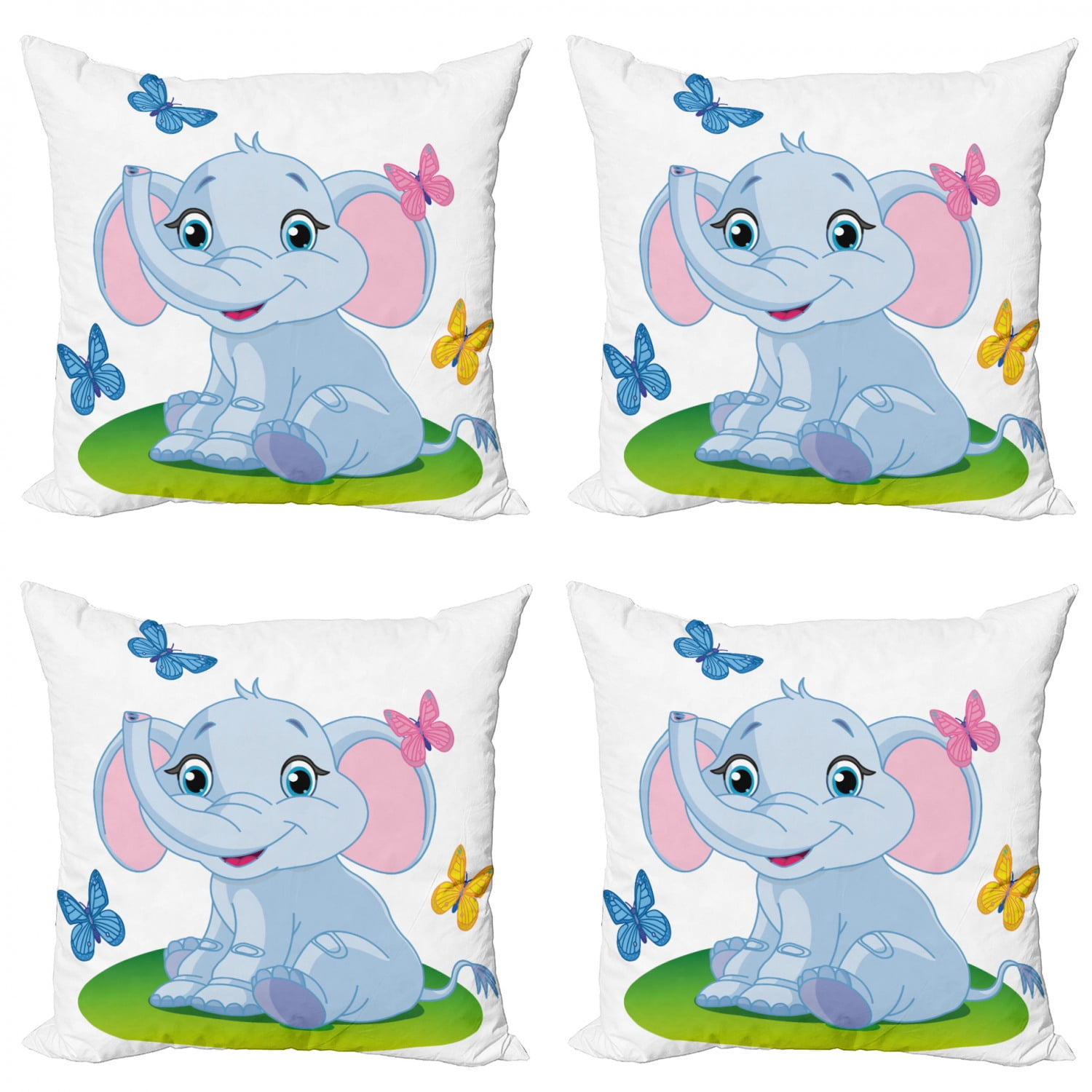 Nursery Throw Pillow Cushion Case Pack of 4, Baby Elephant Sitting on