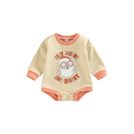 

Jkerther Infant Baby Christmas Romper Santa Claus Letter Print Long Sleeves Bodysuit One-Piece for Boys Girls