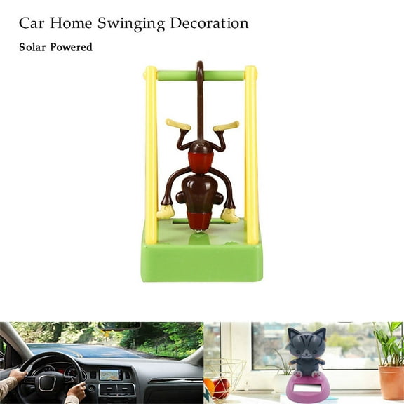 HaoXun Solar Powered Swinging Monkey Car Decor - Eco-Friendly Animated Toy for Dashboard, Home Office | Cute Gift Idea for Birthdays, Holidays | Green Plastic Mini Decoration (10cm)