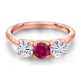 thumbnail image 3 of Gem Stone King 18K Rose Gold Plated Silver Red Created Ruby and White Moissanite Engagement Ring for Women | 1.60 Cttw | Round 5MM | Gemstone July Birthstone | Size 9, 3 of 7