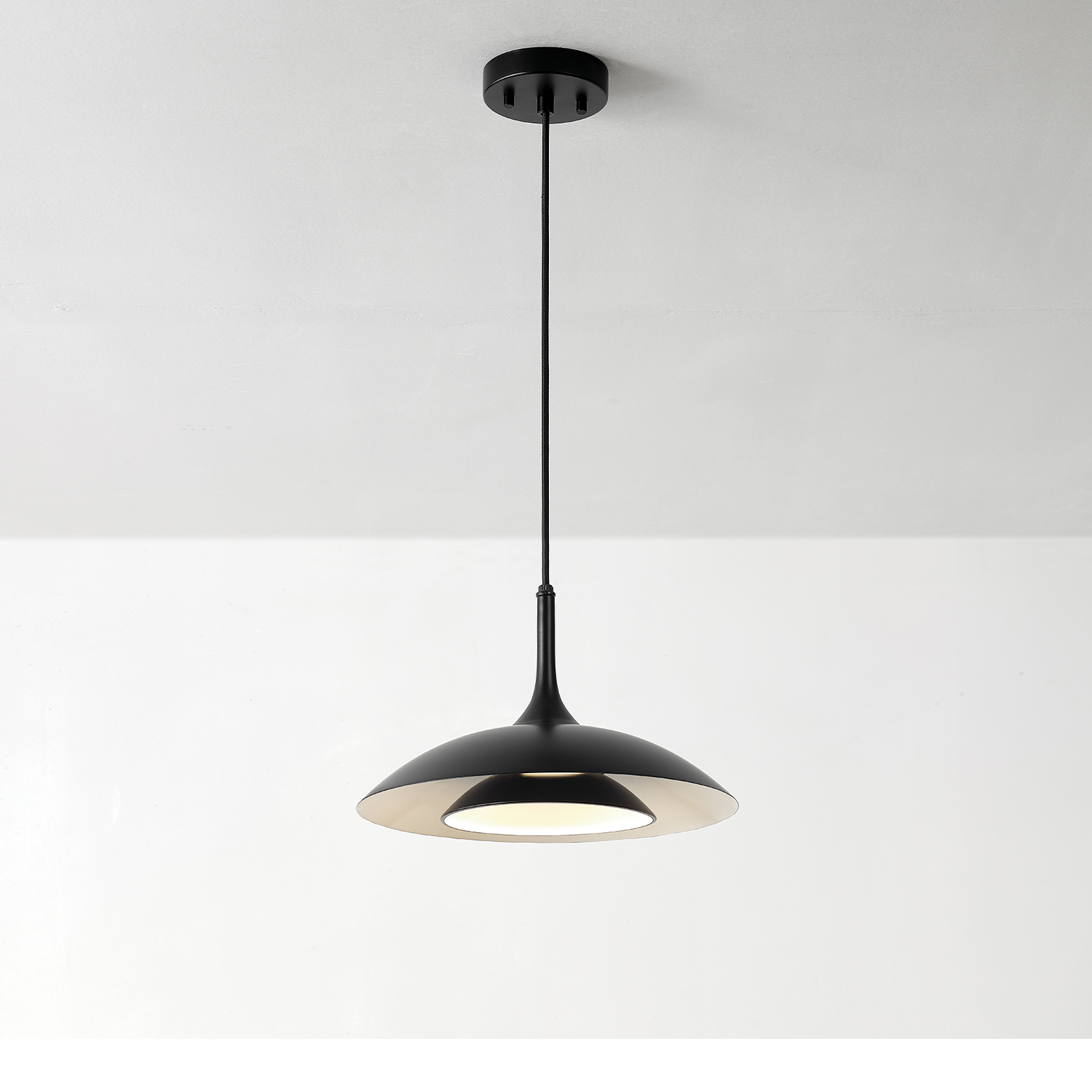 Novogratz x Globe Electric 14" LED Black Pendant Lighting with White Interior Shade, 91006823