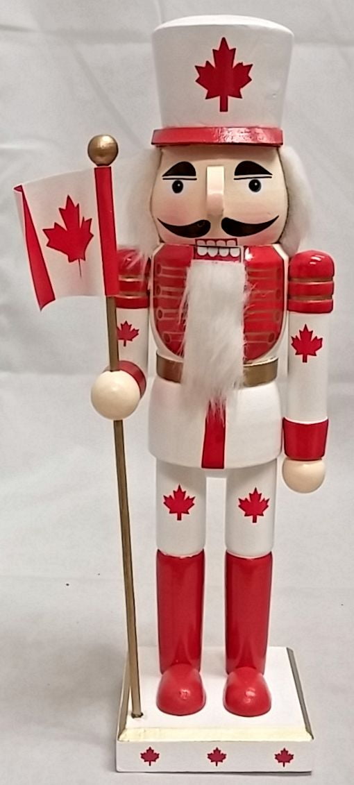 Canadian Man Holding Flag Wooden Christmas Nutcracker 12 Inch