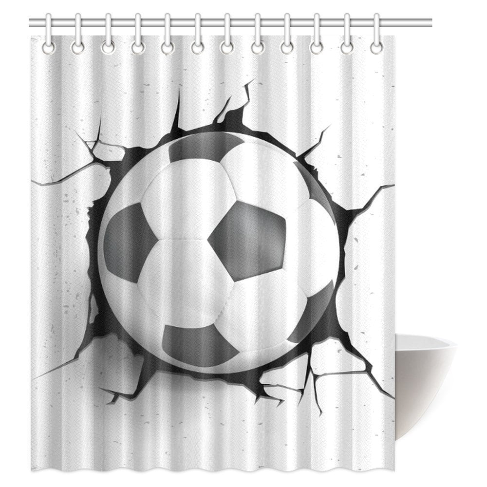 MYPOP Sports Decor Shower Curtain, Football Soccer Ball ...