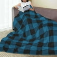 thumbnail image 6 of Honeii Blue Black Plaid Print Fleece Blanket - Throw Blanket for Bed, Sofa, Couch, Camping, and Travel , Microplush Ultra Soft Warm Blanket-40"x30", 6 of 7