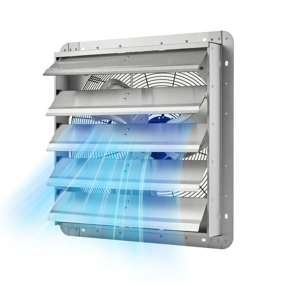 VEVOR 20 inch Shutter Exhaust Fan, Wall Mounted Attic Vent Fan with 3000 CFM Airflow, AC Motor, Heavy-duty Steel Construction, Low Noise for Shed, Garage, Greenhouse Ventilation Cooling, Silver