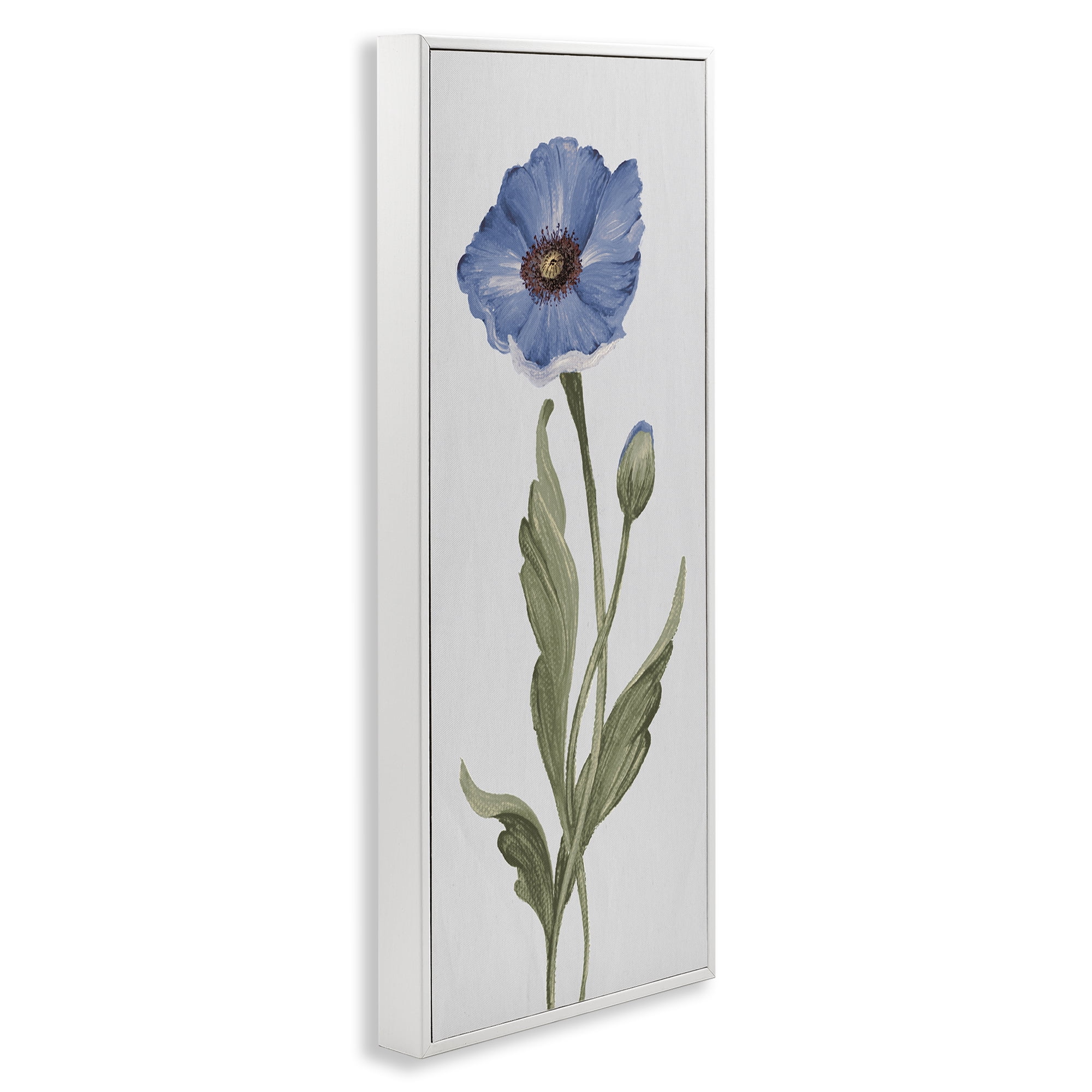 Stupell Industries Blooming Blue Poppy Botanical & Floral Painting White Framed Art Print Wall Art, 13 x 30