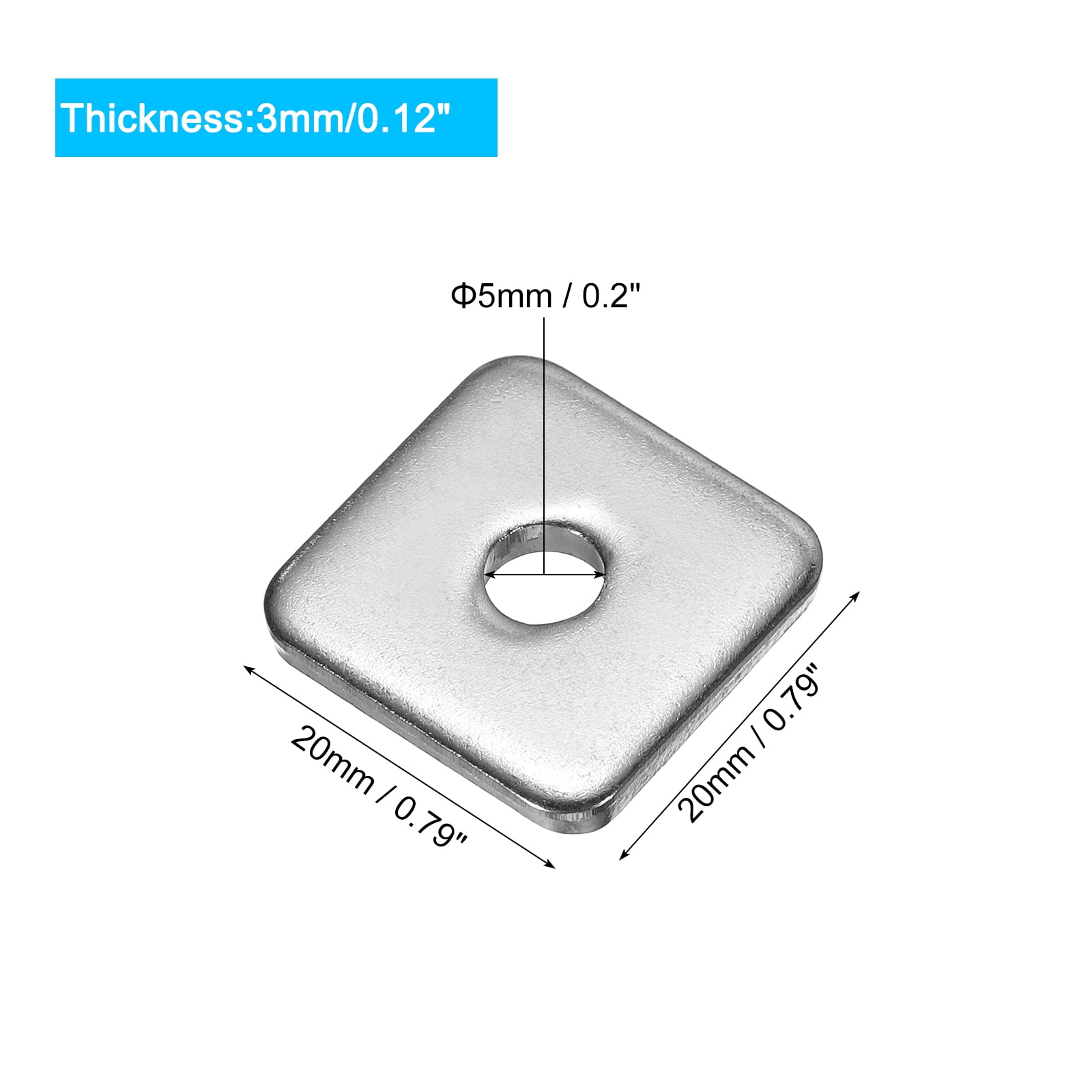 Square Washer, 25Pcs M5x20x20x3mm 304 Stainless Steel Square Plate Washers Flat Pad Spacer Gasket for Hardware Fastener