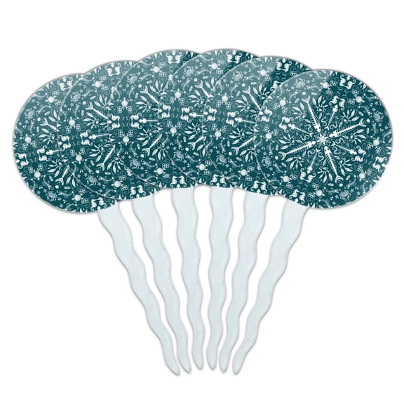 Fish Bones and Plastic Sea Ocean Pattern Cupcake Picks Toppers Decoration Set of 6