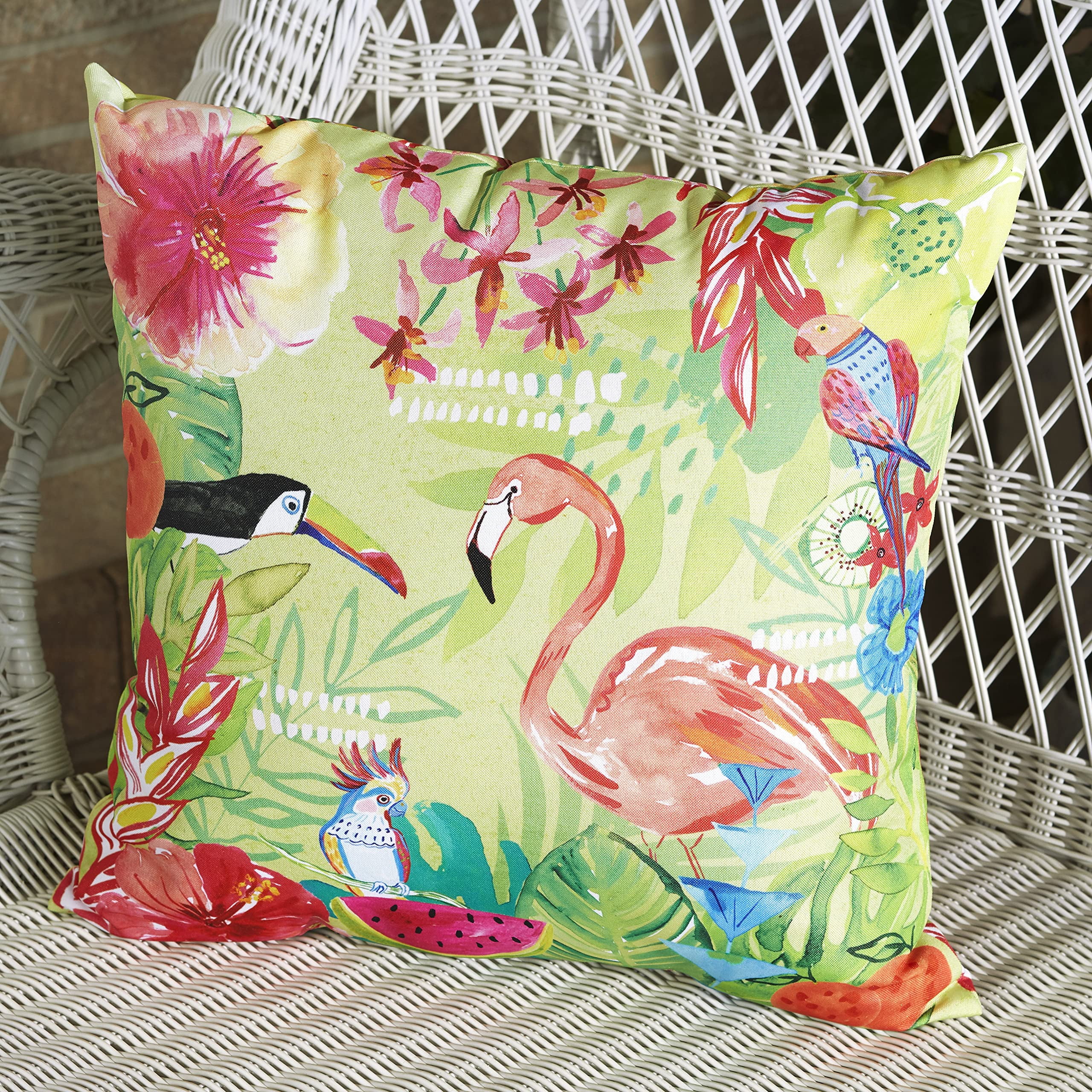 Tropical Bird Motif Outdoor Accent Pillow for Patio and Porch