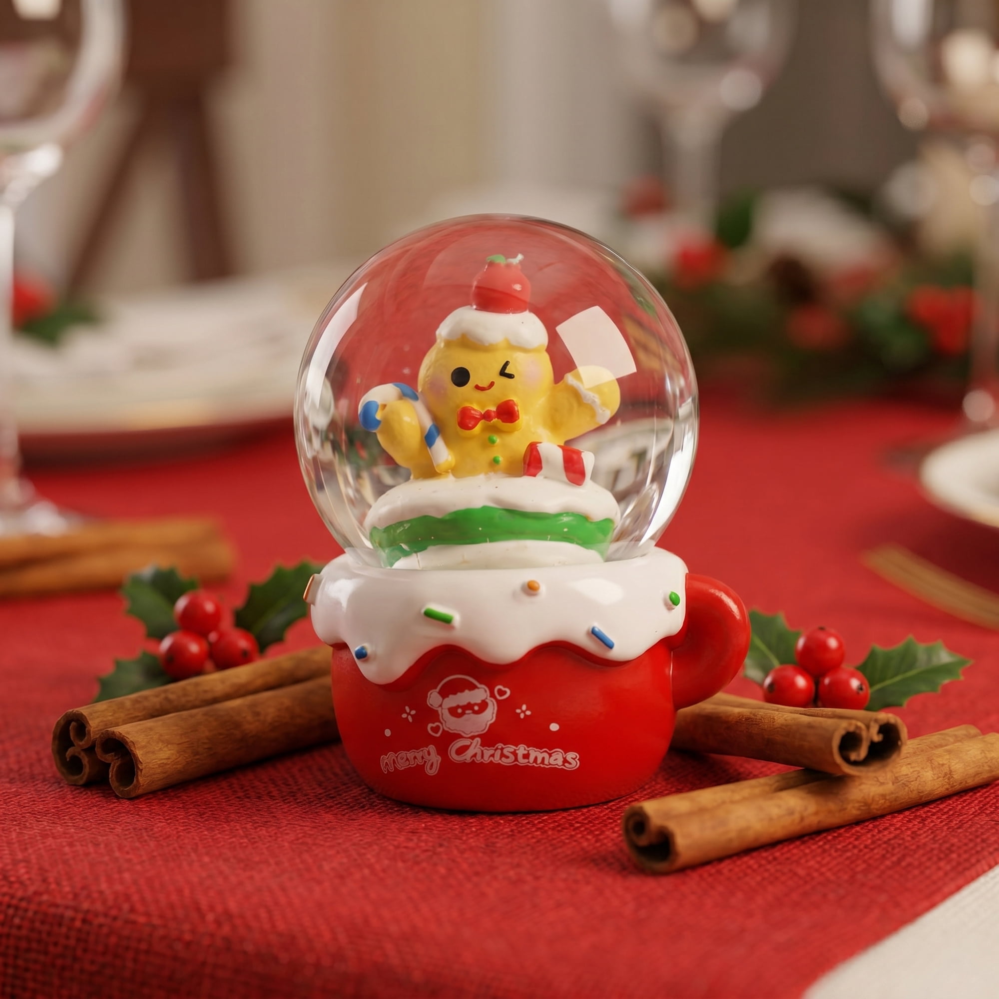 Unique Bargains Crystal Ball Shatterproof LED Glitter Snow Globe Red I 2.6" x 2.6" x 3.7"