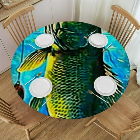 

Sheronv Fish Round Table Cover Stain Resistant Washable Indoor Outdoor Tablecloth for Kitchen Dining Wedding Parties 100% Polyester for Picnic Farmhouse Camping and Party 38 -42