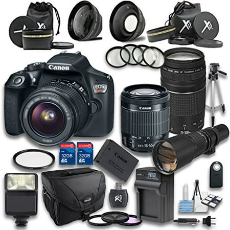 Canon T6 DSLR Camera +18-55mm IS STM Lens +EF 75-300mm f/4-5.6 III Lens + Preset 500mm f/8 Manual Focus Telephoto + Wideangle Lens + Telephoto Lens - International
