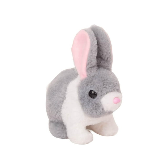 Conejito eléctrico de juguete, juguete electrónico interactivo con sonido y movimientos saltando. Gris blanco
