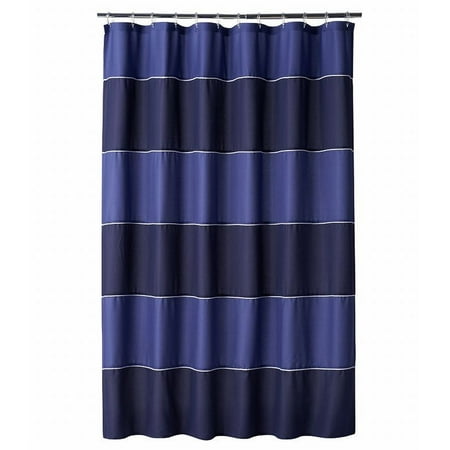 Home Classics Dark Blue Stripe Fabric Shower Curtain Bath ...