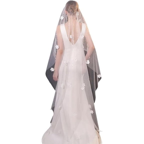 Bridal Wedding Veil with Floral Appliques Fingertip Length Soft Tulle Bridal Veil Bachelorette Party Decorations Wedding Accessories for Women