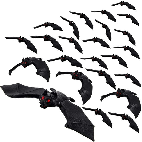 24 Pieces Halloween Hanging Bats Fake Rubber Bats Realistic Fake Spooky Hanging Bats Flying Bats Décor for Halloween Party Decoration,Haunted House Supplies,3 Size