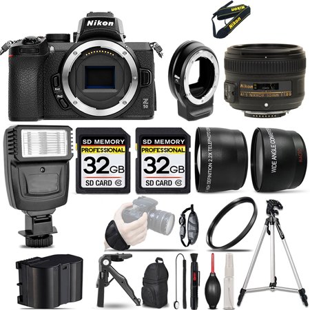 Nikon Z50 Mirrorless Camera +50mm f/1.8 Lens +FTZ Adapter+ Flash +64GB- Kit