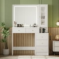 thumbnail image 2 of Zvivofla Vanity Desk with Mirror and Lights, Makeup Vanity Fluted Vanity Set with 5 Drawers, Side Cabinet & Charging Station Modern Dressing Table with 28.9"W Mirror for Bedroom, 2 of 10