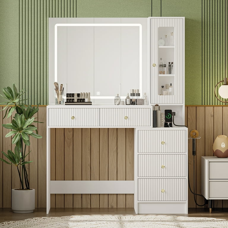 Zvivofla Vanity Desk with Mirror and Lights, Makeup Vanity