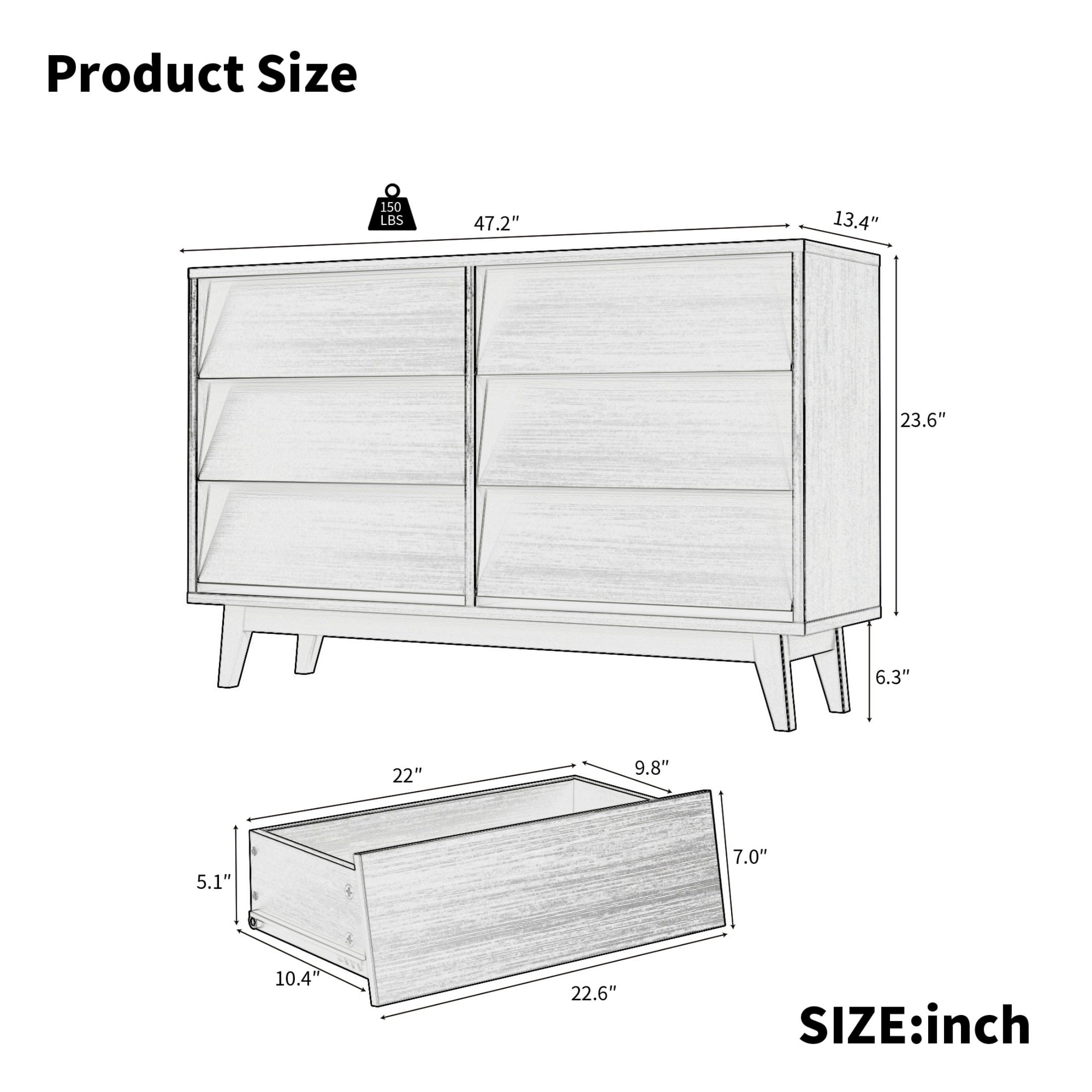 DEALTOPS Vintage Dresser with 6 Drawers in Bevel Design, Versatile Spacious Storage Cabinet, Antique Walnut