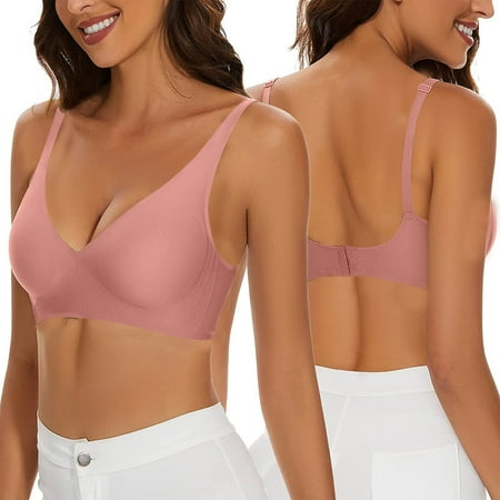 Nrmvnmi Summer Saving Cozy Wireless Plunge Bra for Women  Buttery Soft Comfort Seamless Everyday Bra with Embedded Pad For Moms Gifts