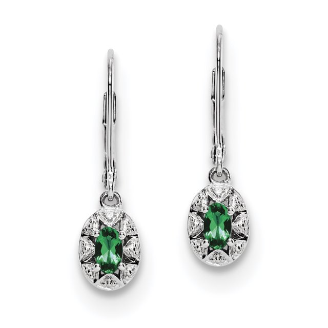 Sterling Silver Rhodium-plated Diam. & Created Emerald Earrings QBE10MAY
