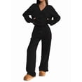 thumbnail image 2 of Two Piece Lounge Sets for Women Oversized Button Up Cardigan Wide Leg Pants Matching Loungewear Y2K Clothes Black S, 2 of 9
