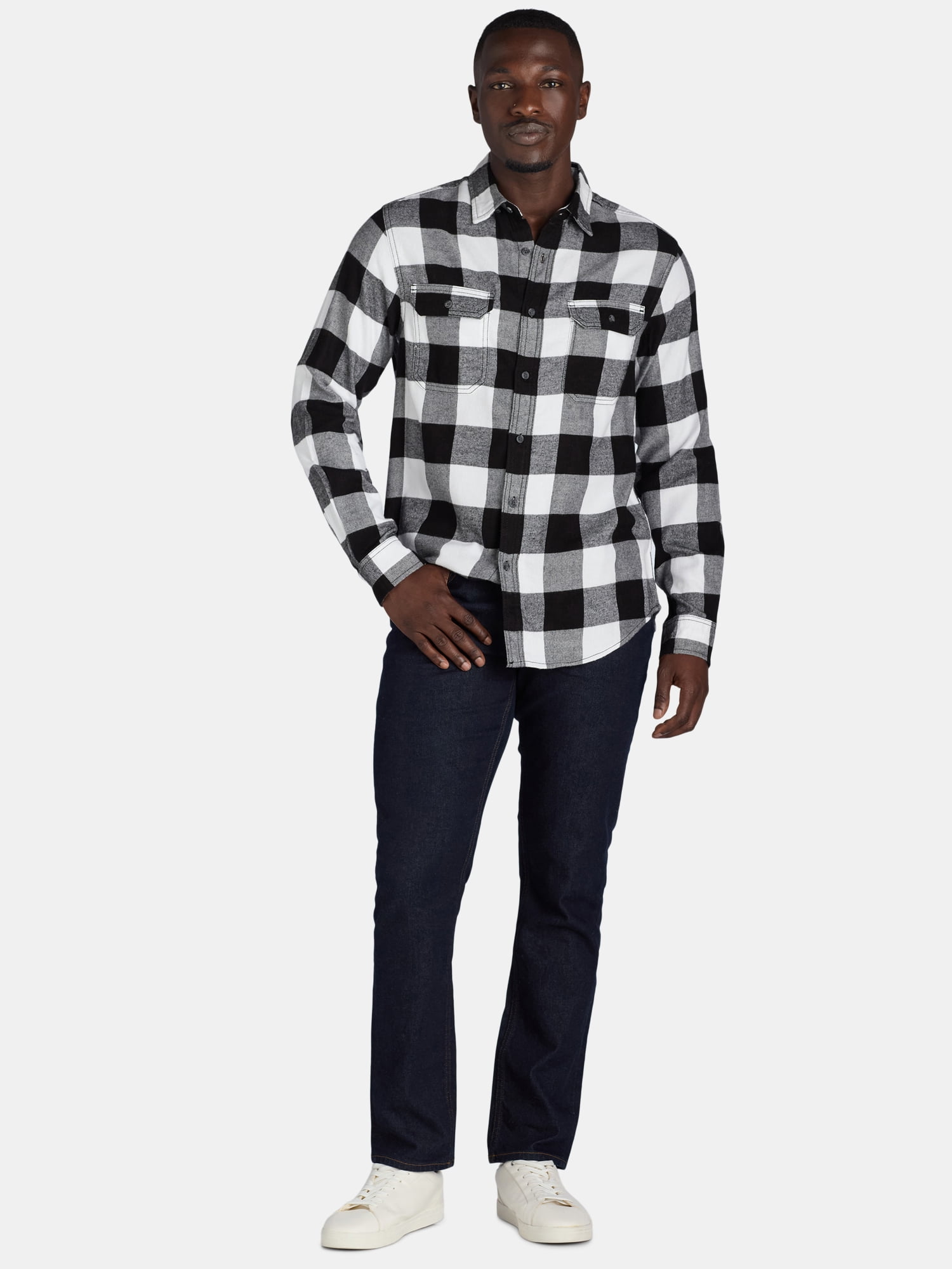 George Men's and Big Men's Flannel Shirt with Long Sleeves, Sizes XS-3XLT