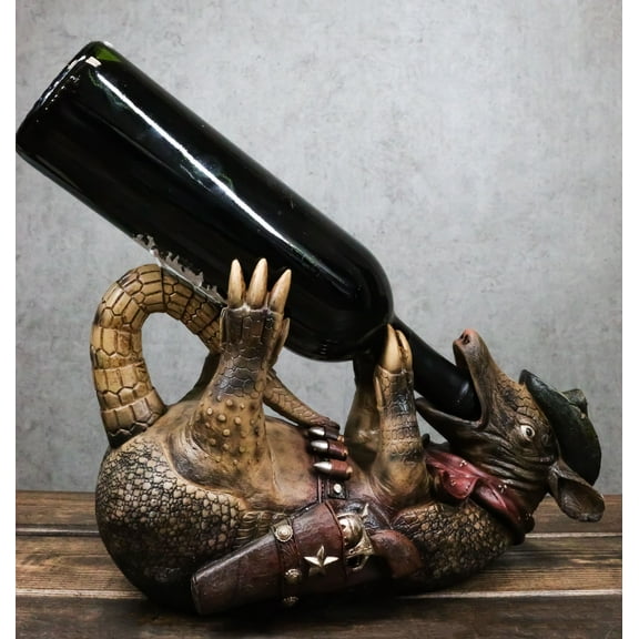 Coiled Tipsy Drunk Armored Cowboy Sheriff Armadillo Booze Guzzler Wine Holder