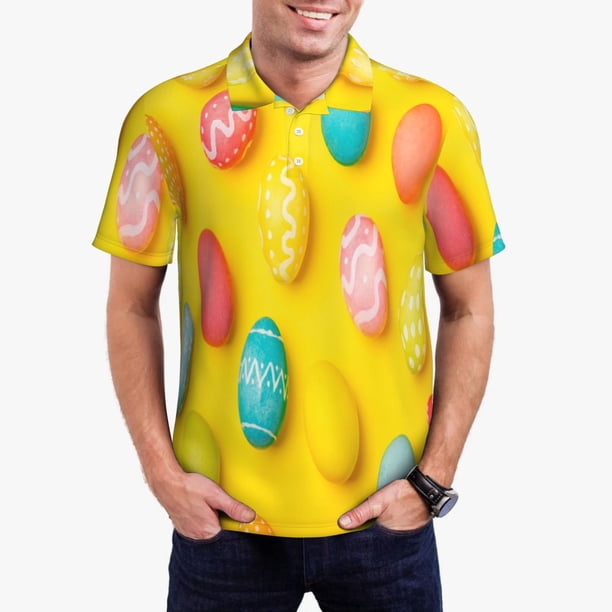Balery Easter eggs (2) Camisa Polo de Hombre con Estampado, de Manga Corta y Tejido Medio, Camisa Tipo Golf Polo-3X-Large