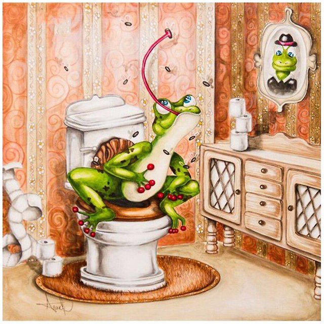 30*40cm Peinture Au Diamant Diy (peinture Uniquement, Sans Cadre) Peinture En Diamant Avec Grenouille Pour Toilettes, Perceuse Carre Comp