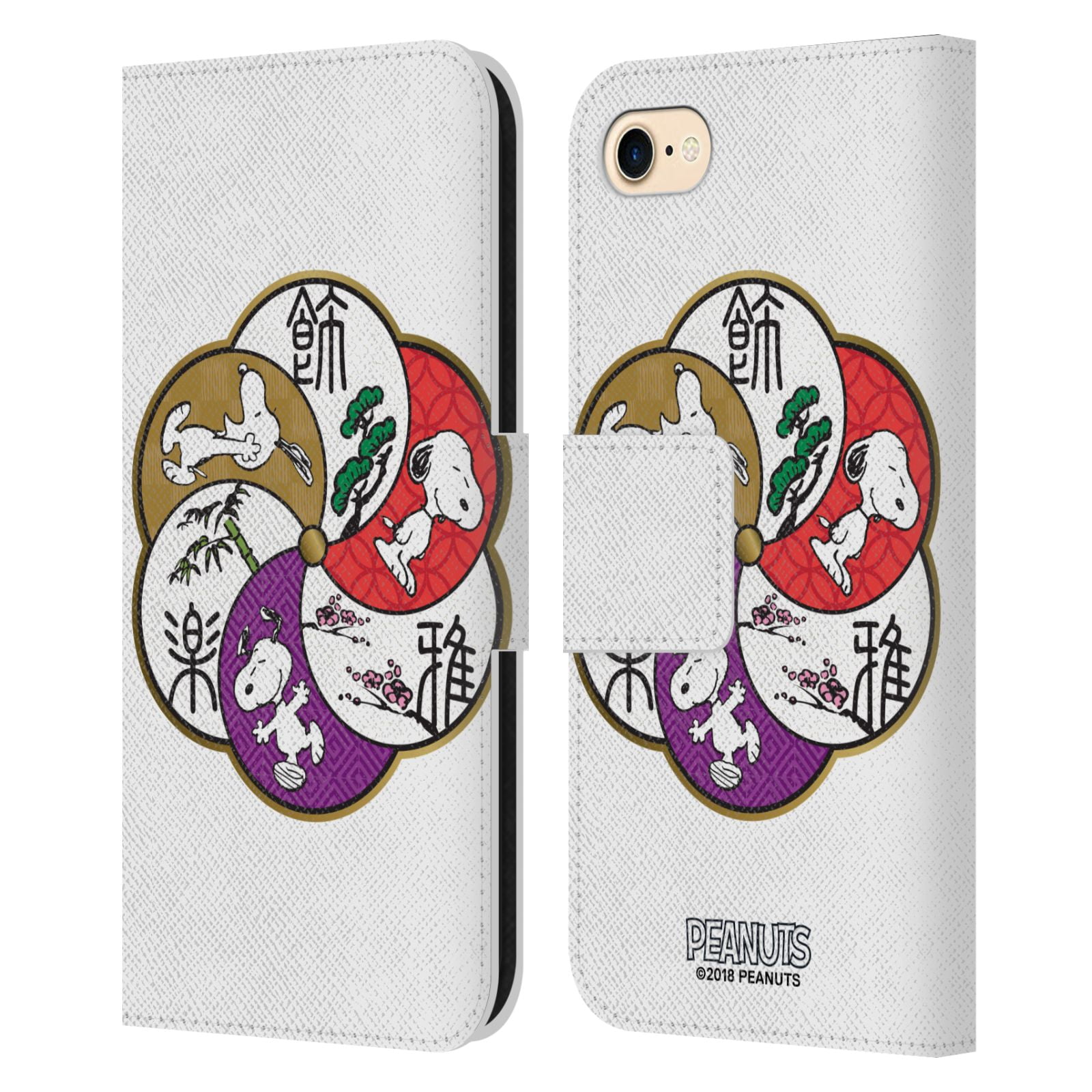 Head Case Designs Officially Licensed Peanuts Oriental Snoopy Badges Leather Book Wallet Case Cover Compatible with Apple iPhone 7 / 8 / SE 2020 & 2022