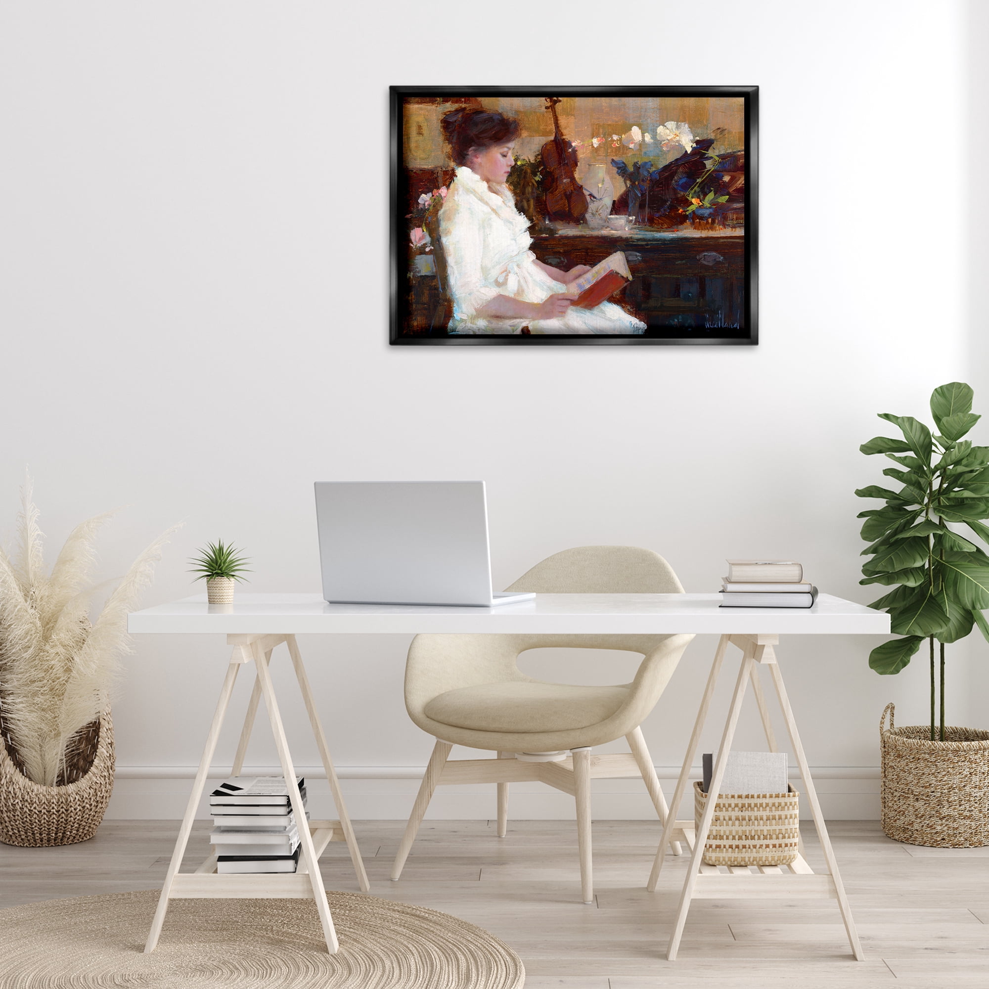 Stupell Industries Classic Girl Reading Novelty Painting Black Floater Framed Art Print Wall Art, 31 x 21