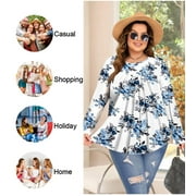Fantaslook Womens Plus Size Tops Fall Long Sleeve Shirts Crew Neck Casual Loose Tunic Blouses