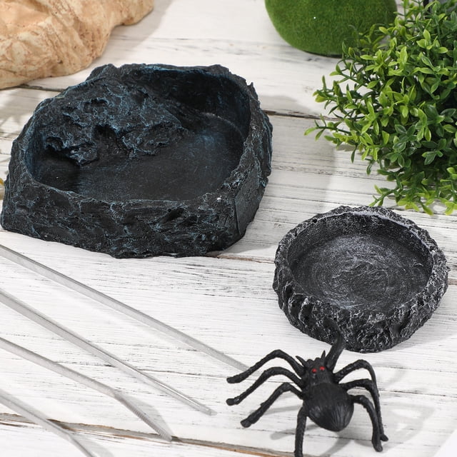 HEALEEP 2Ud Resin Bowl for Reptile Water and Food with Simulated Rock Finish for Geckos and Lizards