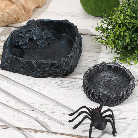 HEALEEP 2Ud Resin Bowl for Reptile Water and Food with Simulated Rock Finish for Geckos and Lizards
