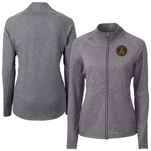 Women's-Cutter & Buck Heather Black Atlanta United FC Adapt Eco Knit Hybrid Recycled Raglan Full-Zip Jacket