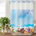 thumbnail image 3 of Blue Coastal No Hook Shower Curtain Waterproof, Bathroom Curtains with Snap in Liners and See Through Top Window, Nautical Seaside Shell Conch Starfish Hotel Style Bathtub Curtains Shower 72"Wx96"L, 3 of 8